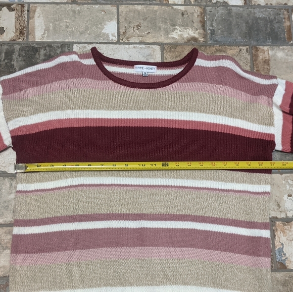 Thyme + Honey Women's Medium Pink/Brown Stripes Crewneck Relaxed Fit Sweater - Picture 6 of 7